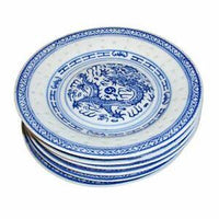 6" Rice pattern plate (blue dragon)